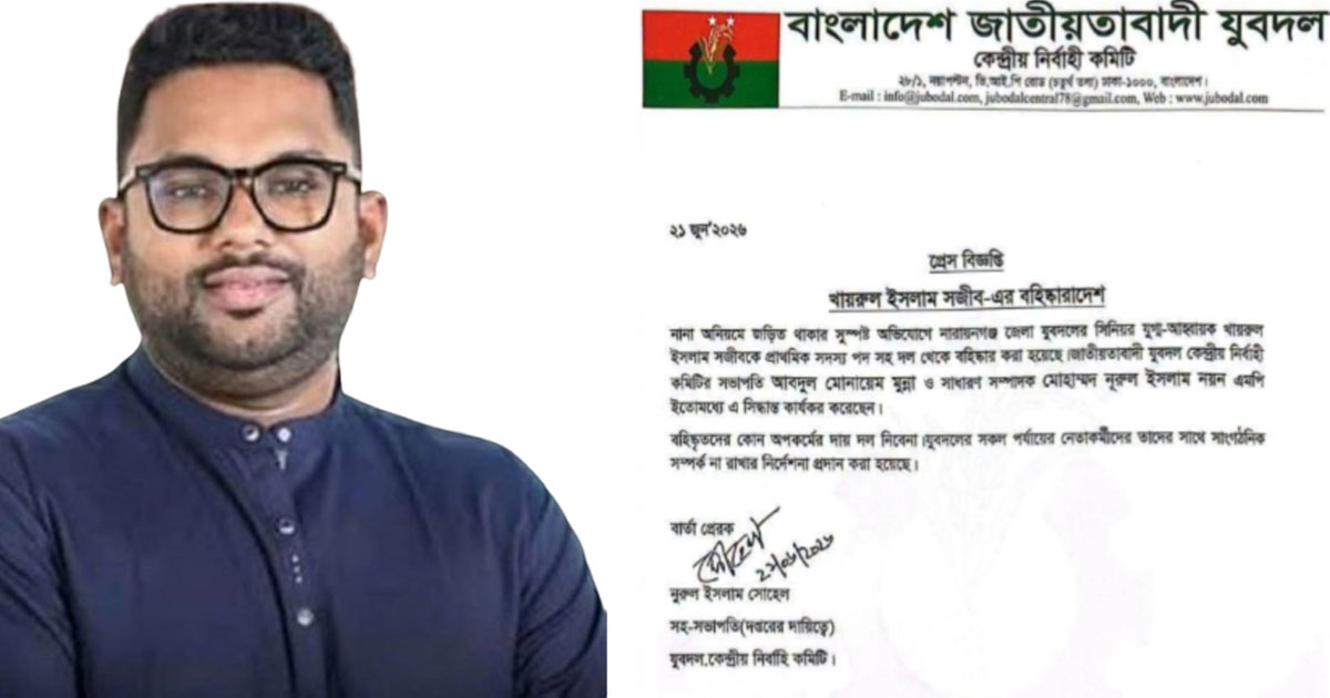 খায়রুল ইসলাম সজীবকে যুবদল থেকে বহিষ্কার